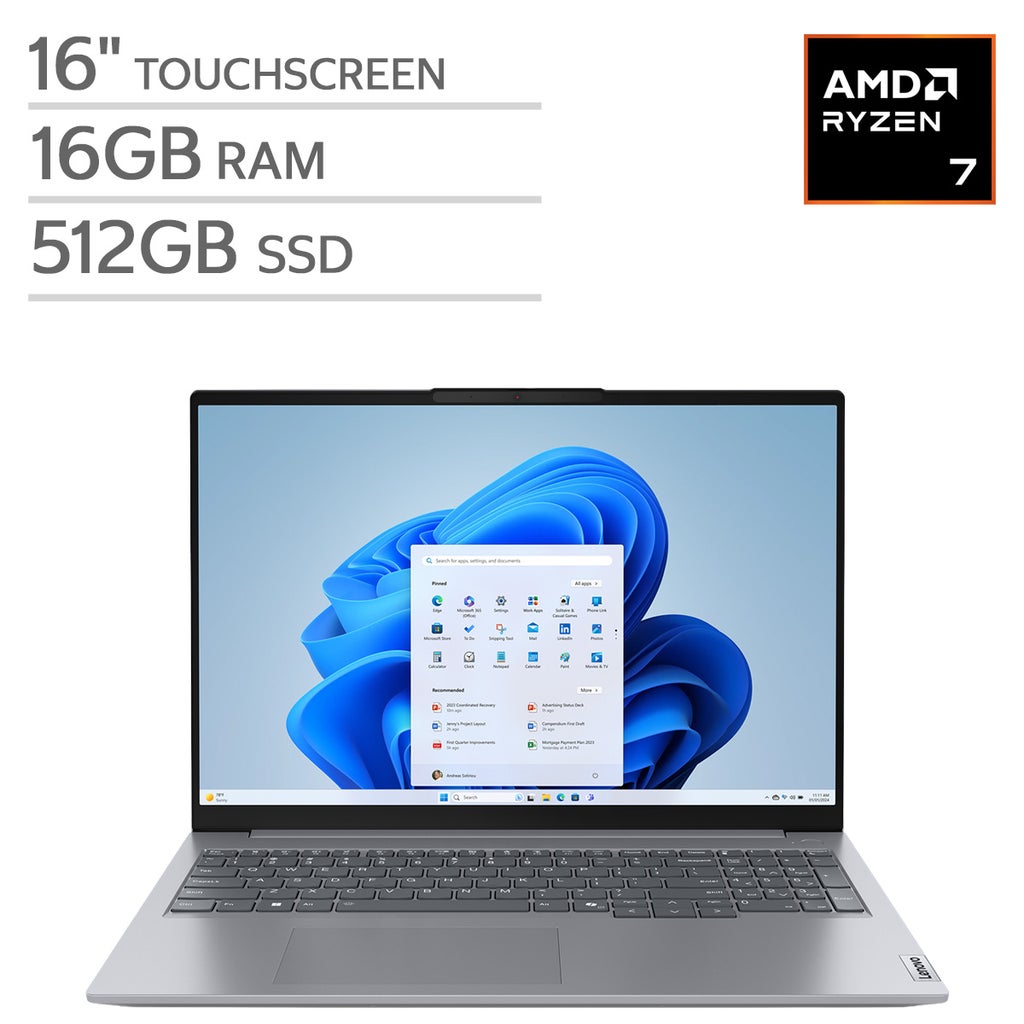 ThinkBook 16 G7 — 16.0" (WUXGA) 1920 x 1200 Touchscreen — AMD Ryzen 7 170 — 16GB RAM — 512GB SSD — Wi-Fi 6 — FHD 1080p + Privacy Shutter — Windows 11 Pro – image 1