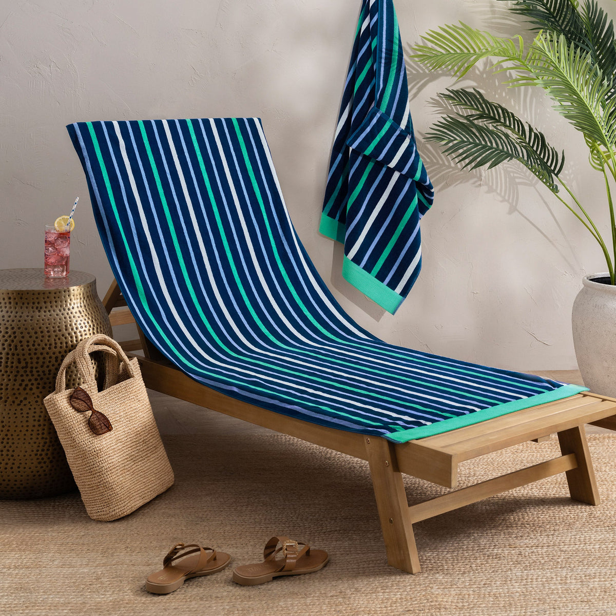 Harbor Bay Chaise Lounge Cotton Beach Towel, 2-pack