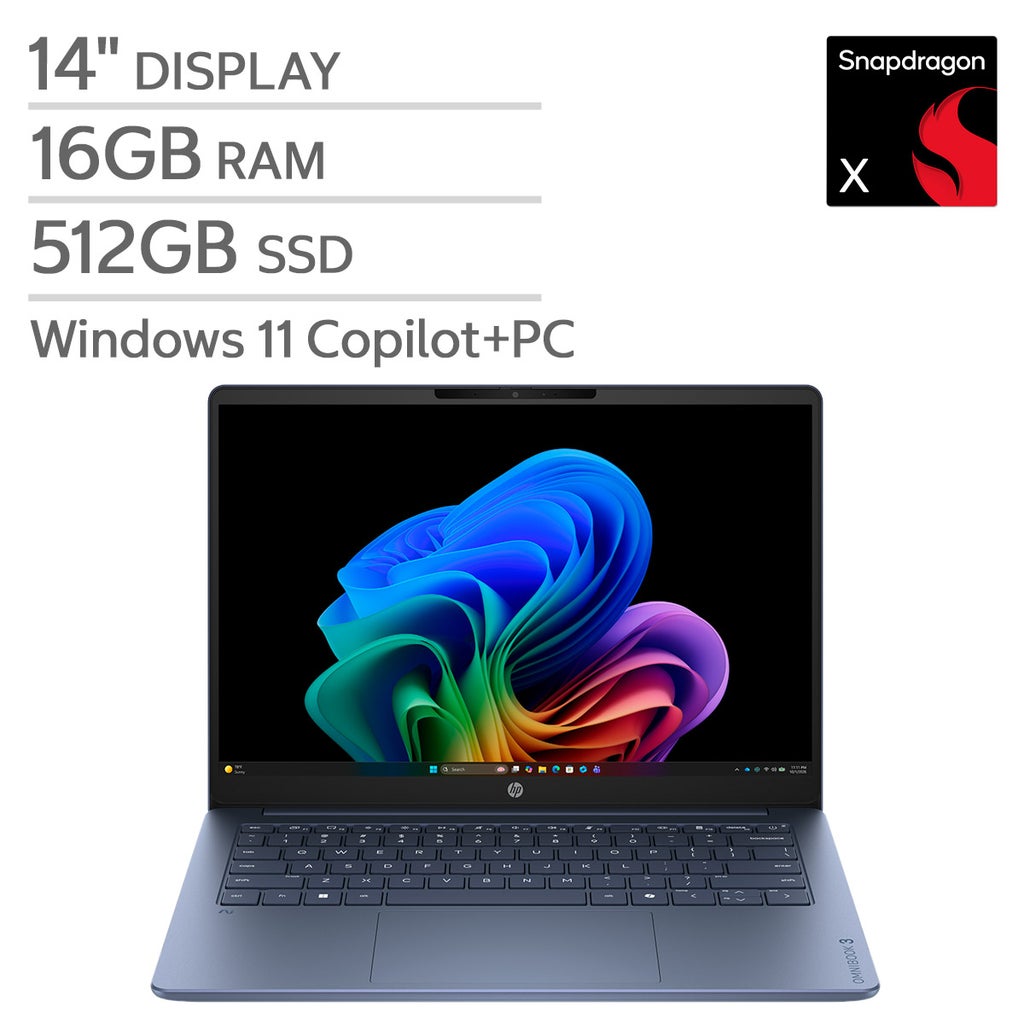 HP OmniBook 3 14" Next Gen AI Laptop - Qualcomm Snapdragon X - Copilot+ PC - 2K OLED (1920 x 1200) - 16GB Memory - 512GB SSD - Windows 11 Home – image 1