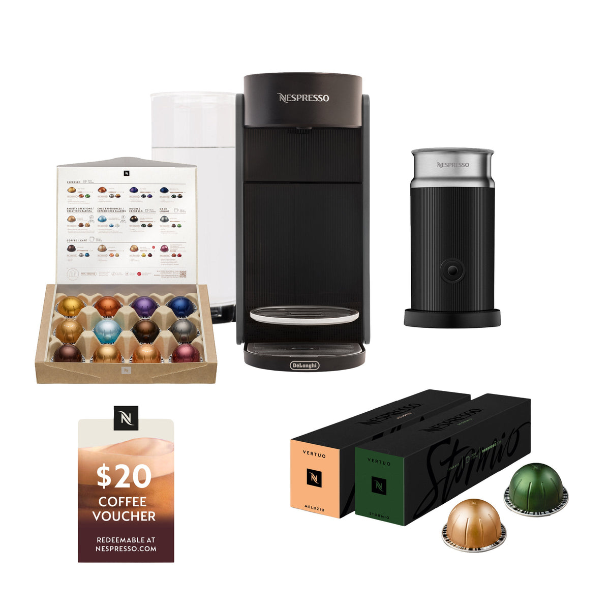 Nespresso Vertuo UP Coffee and Espresso Maker by DeLonghi, Graphite with Aeroccino Milk Frother