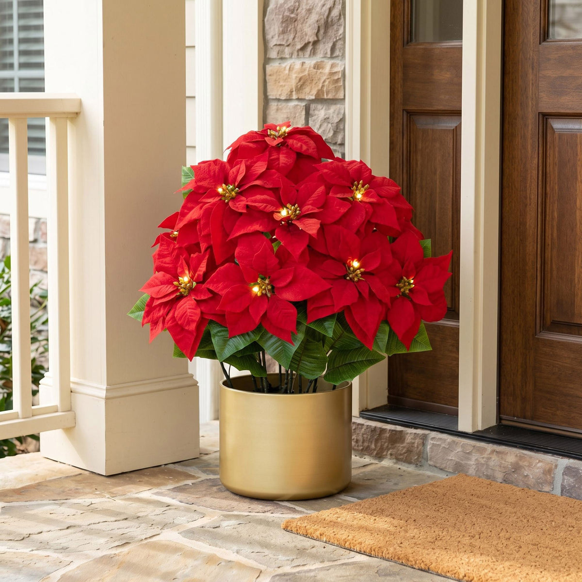 30" Pre-Lit Faux Red Velvet Poinsettia Pot