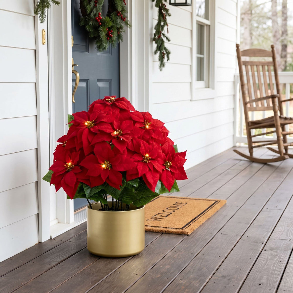 30" Pre-Lit Faux Red Velvet Poinsettia Pot