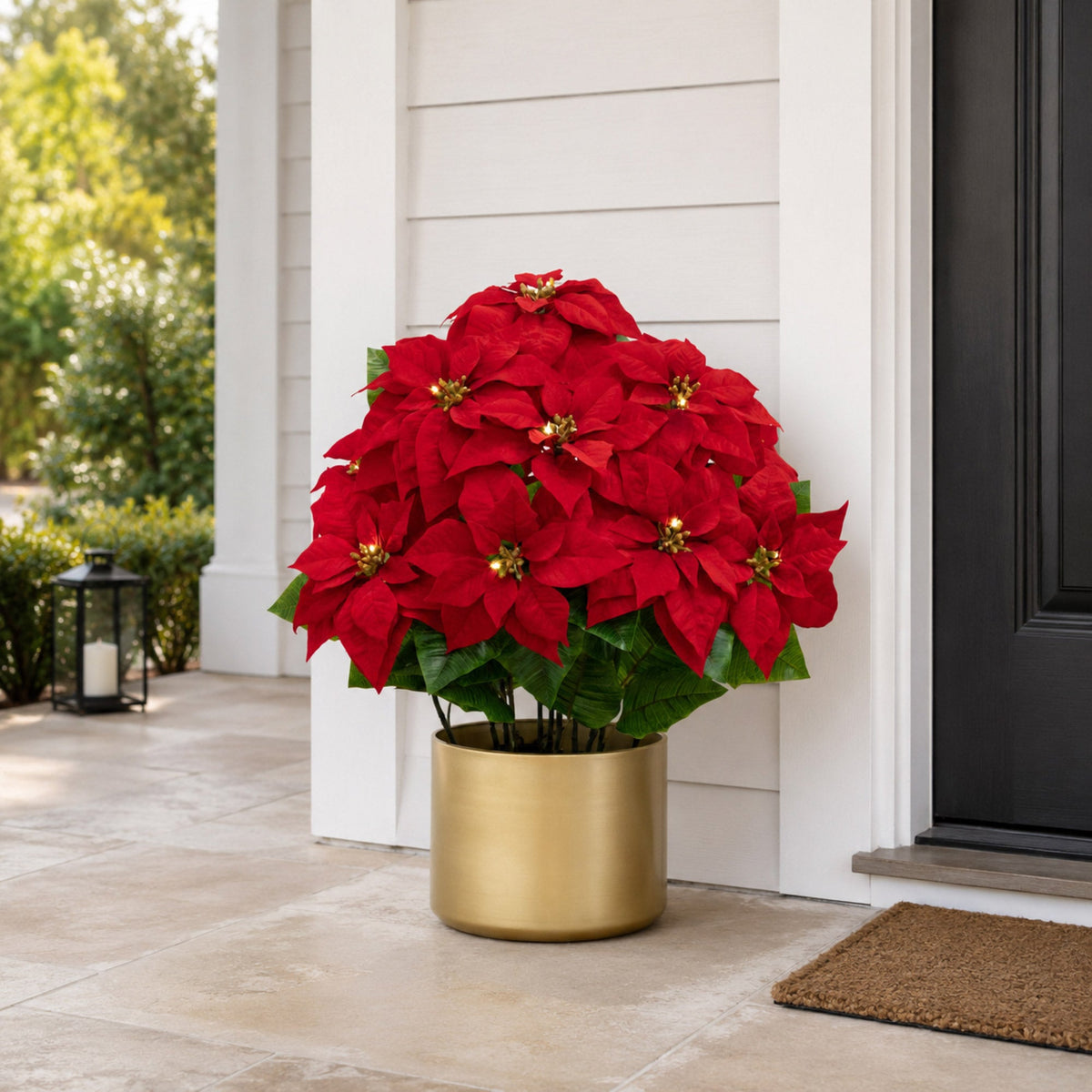 30" Pre-Lit Faux Red Velvet Poinsettia Pot