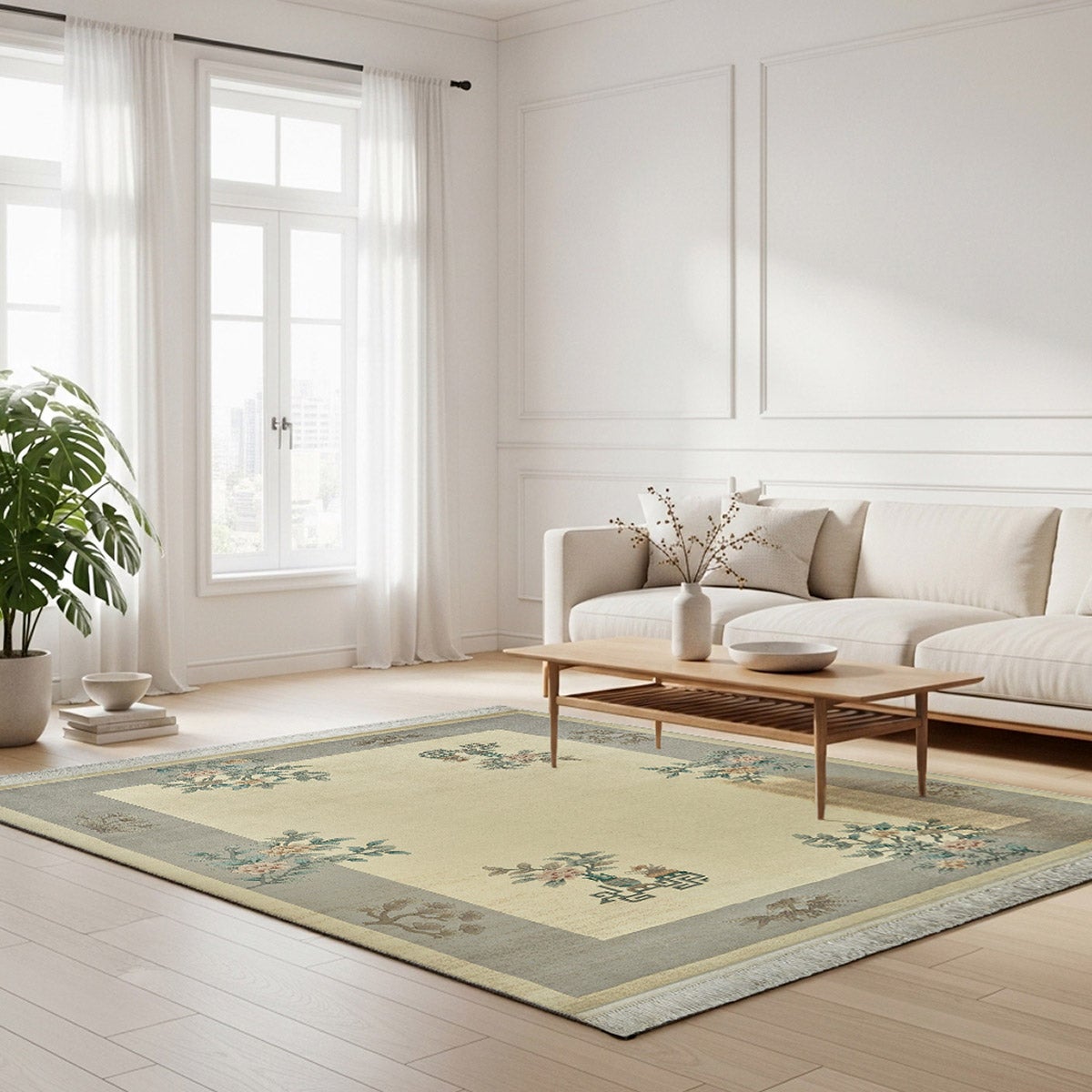 Pagoda Hand Knotted Rug Collection, Emmen Ivory