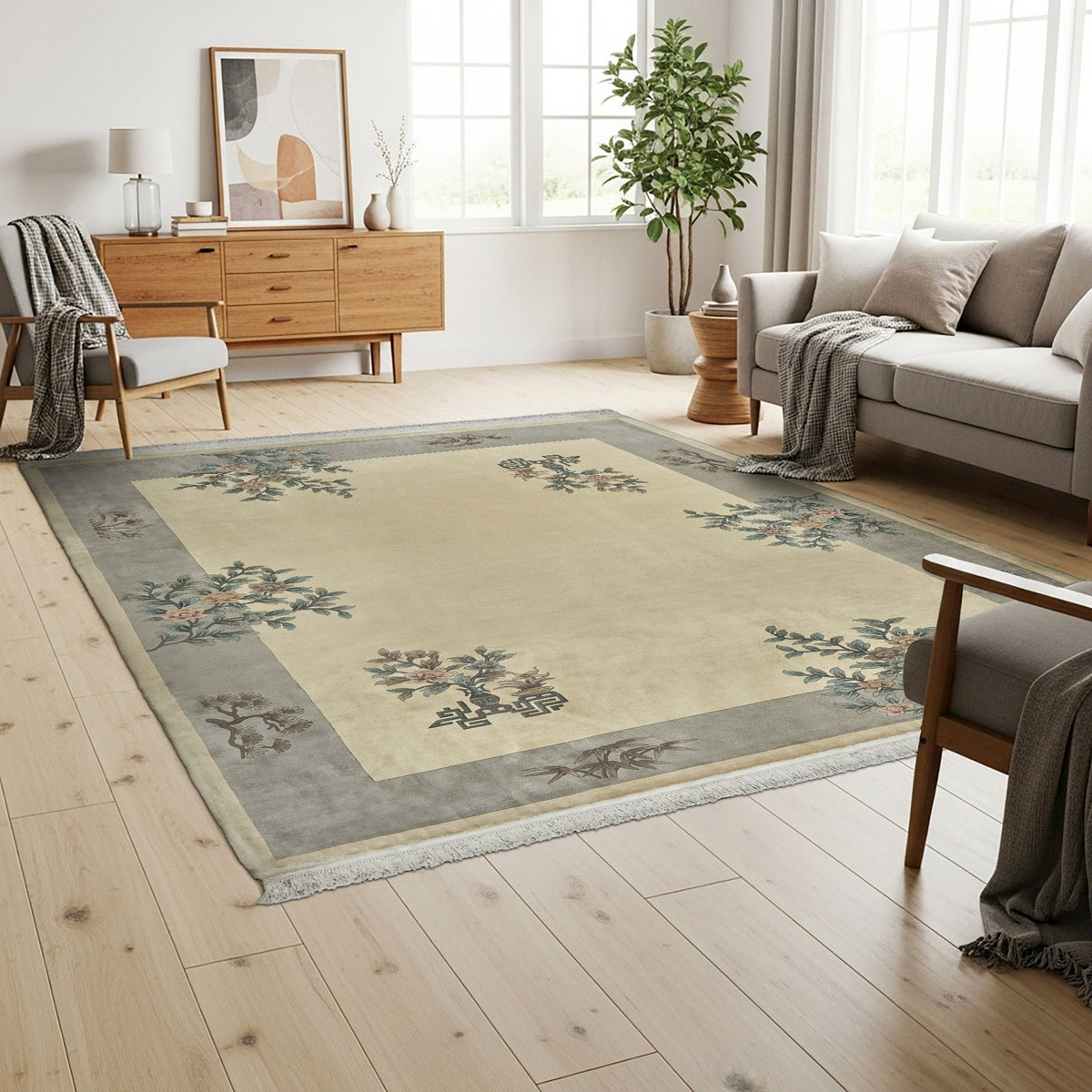 Pagoda Hand Knotted Rug Collection, Emmen Ivory