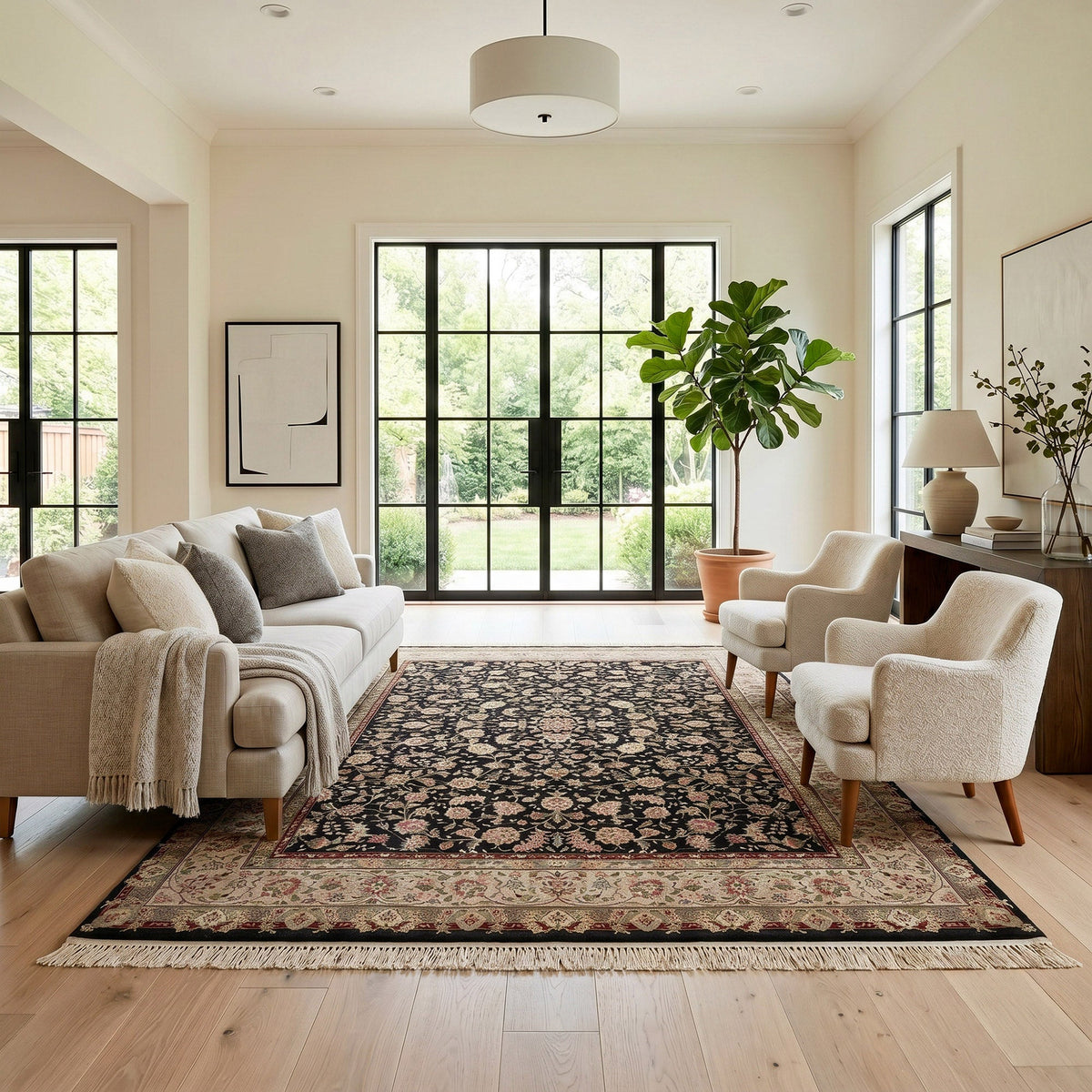 Montacute Hand Knotted Area Rug, Brussels Black, 8' x 10'