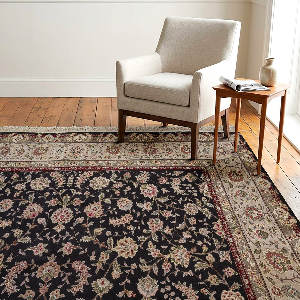 Montacute Hand Knotted Area Rug, Brussels Black, 8' x 10'