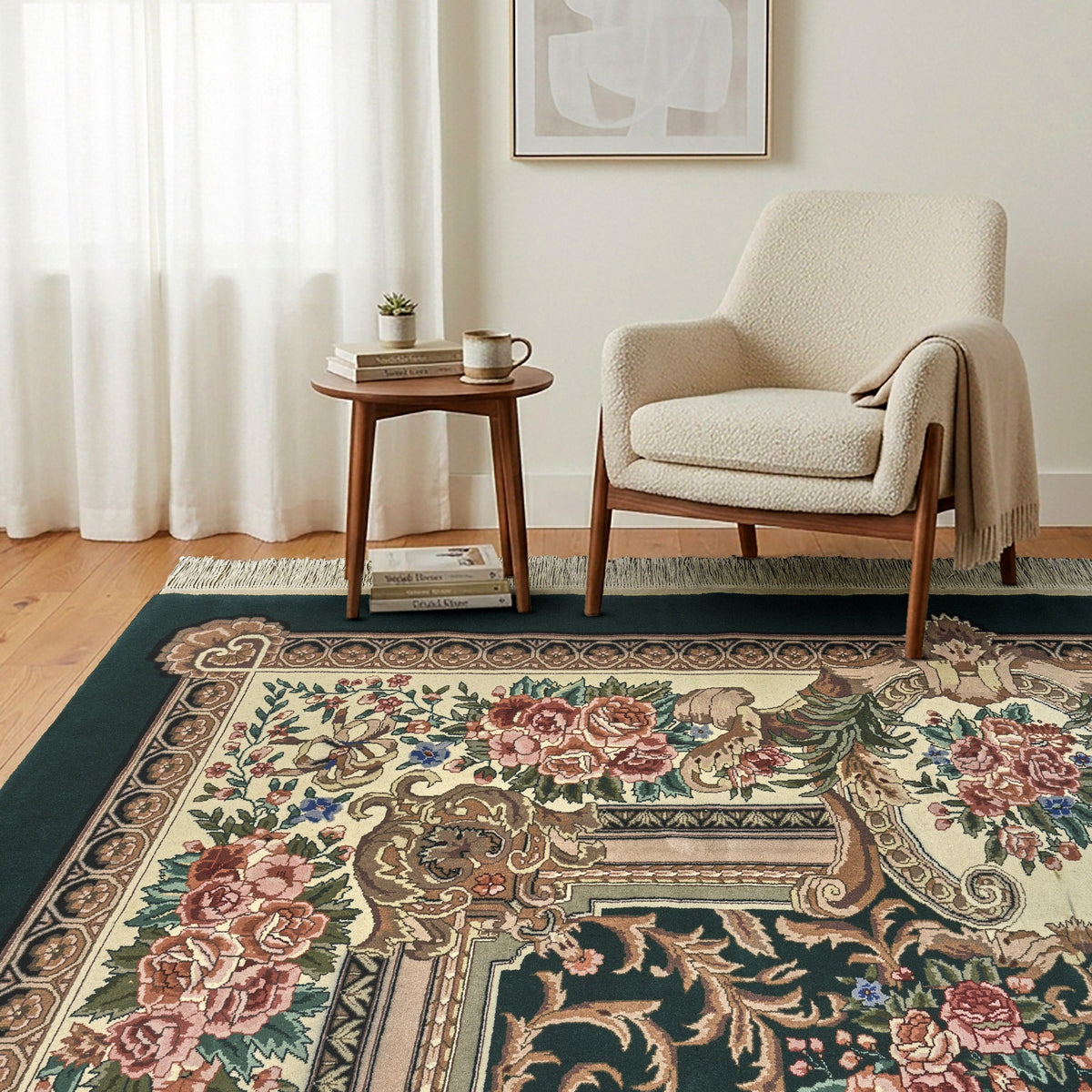 Montacute Hand Knotted Area Rug, Trieste Green, 9' x 12'