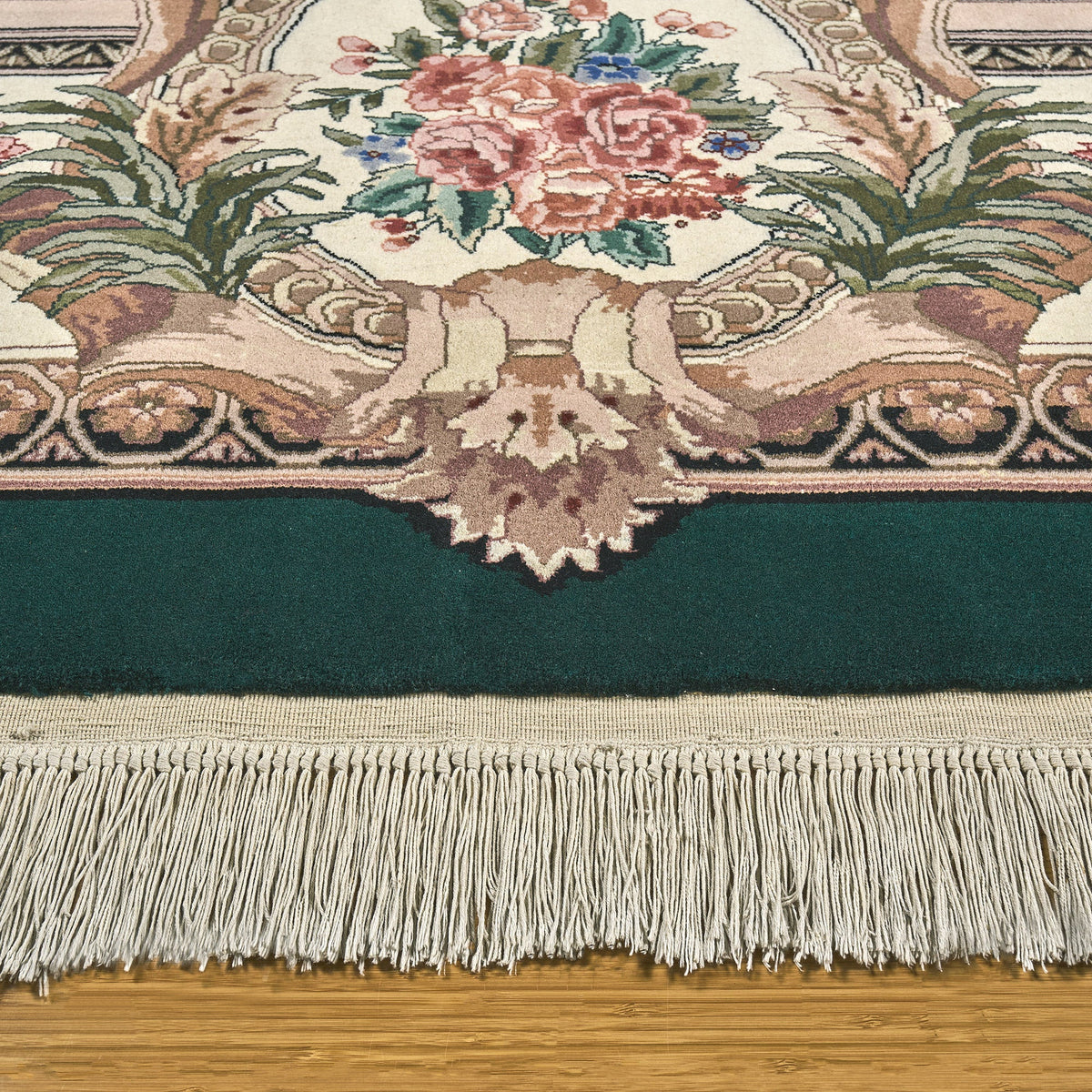 Montacute Hand Knotted Area Rug, Trieste Green, 9' x 12'