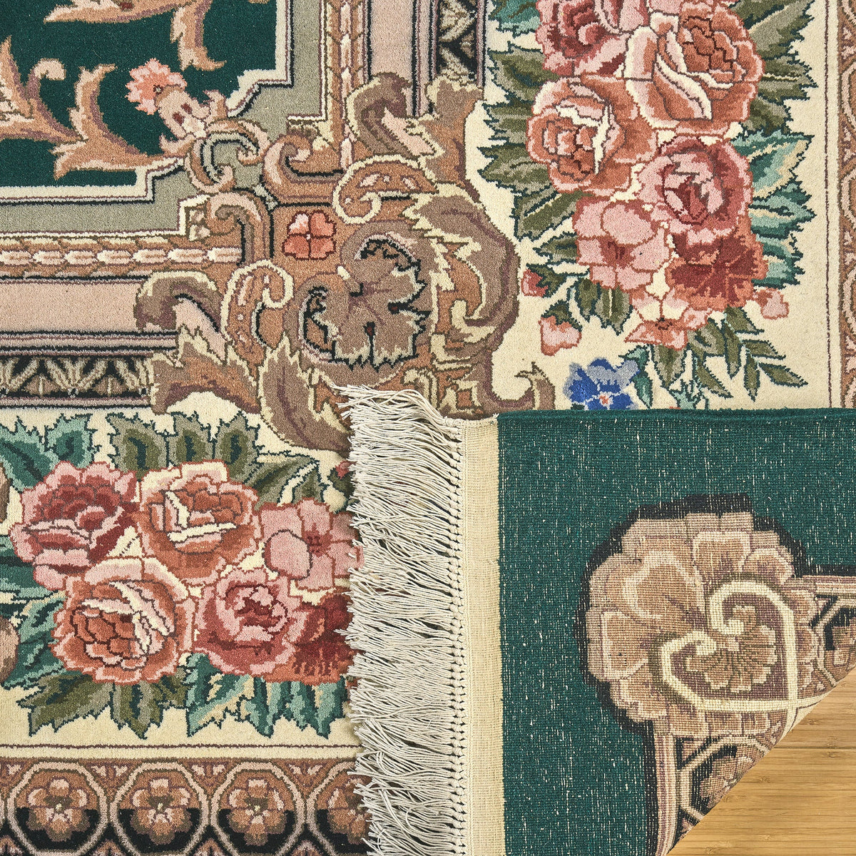 Montacute Hand Knotted Area Rug, Trieste Green, 9' x 12'