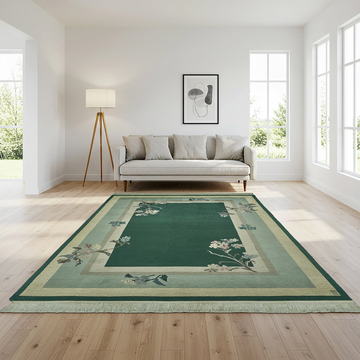 Pagoda Hand Knotted Rug Collection, Urdorf Green, 6' x 9'