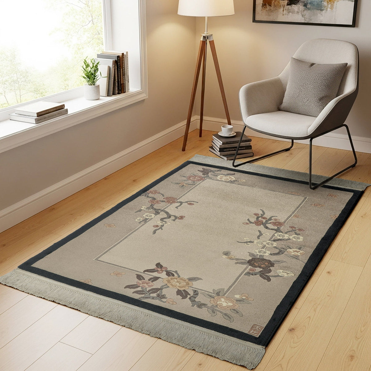 Pagoda Hand Knotted Area Rug, Lancy Taupe, 3' x 5'