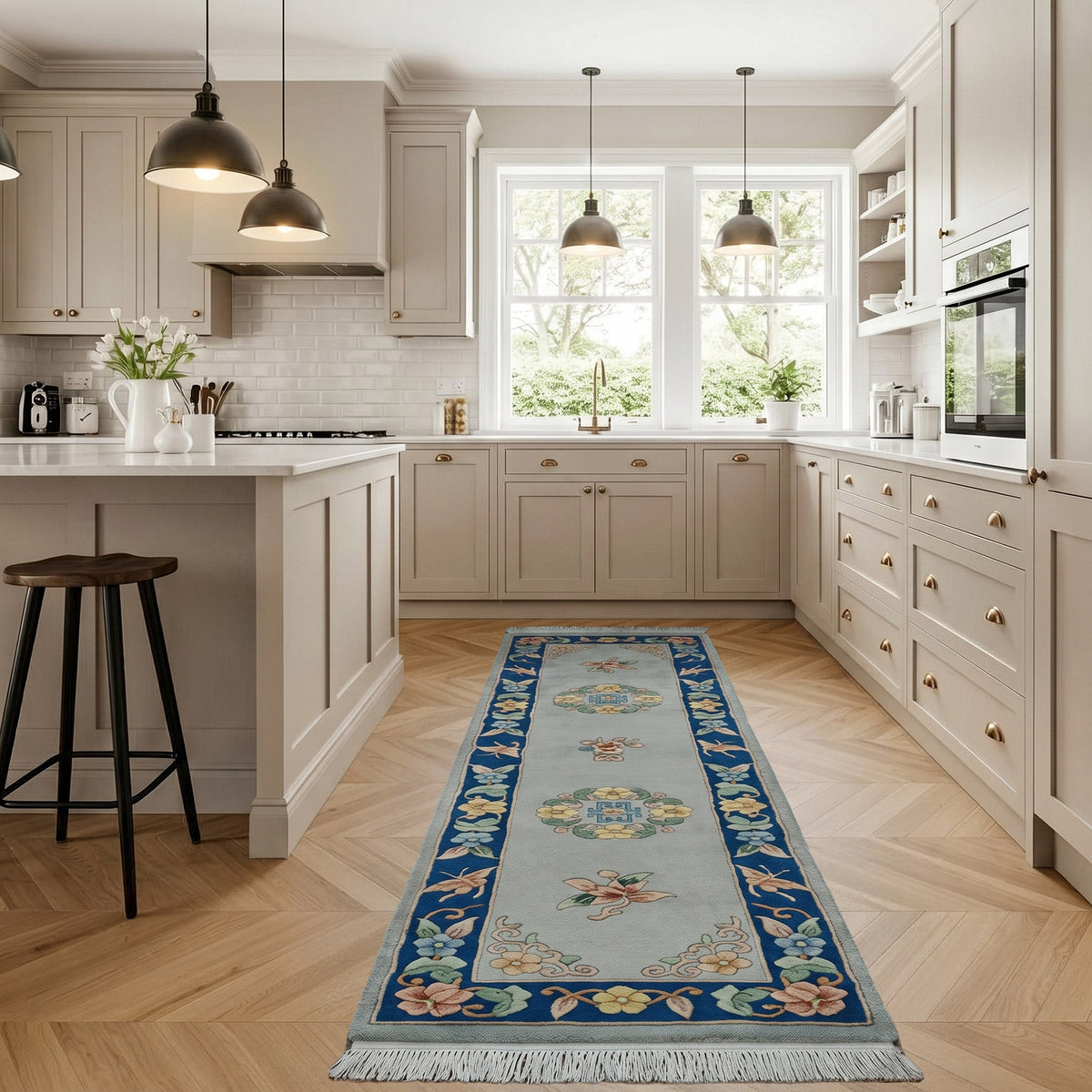 Pagoda Hand Knotted Rug Collection, Uster Light Blue