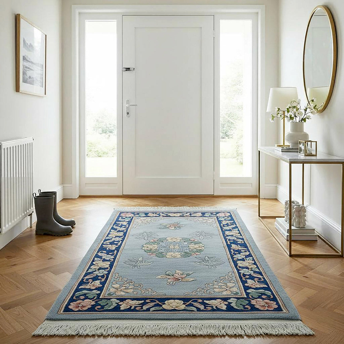 Pagoda Hand Knotted Rug Collection, Uster Light Blue