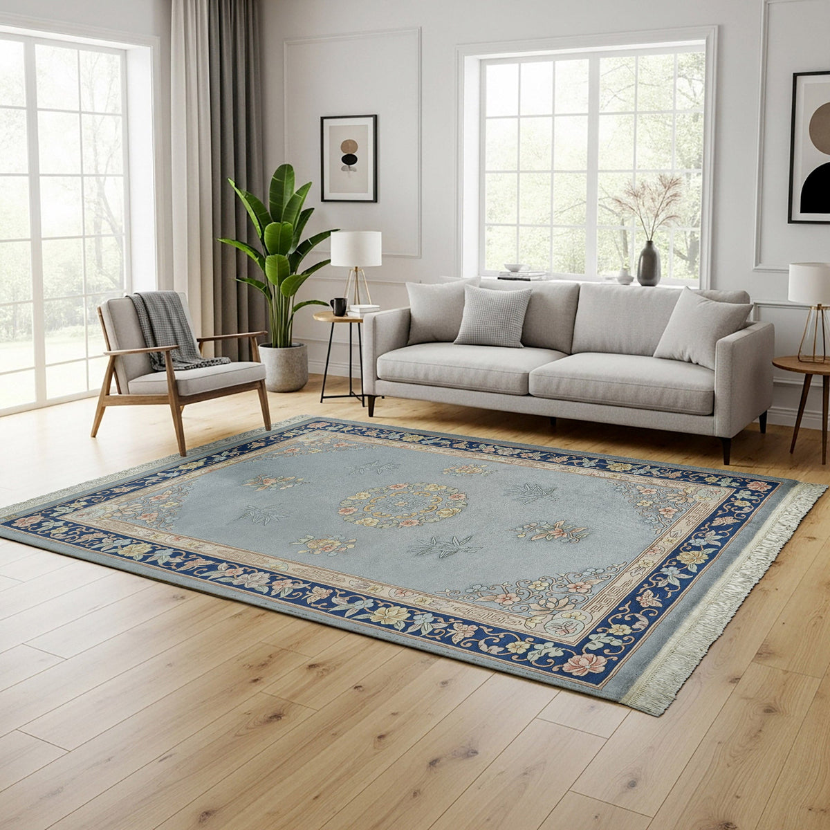 Pagoda Hand Knotted Rug Collection, Uster Light Blue
