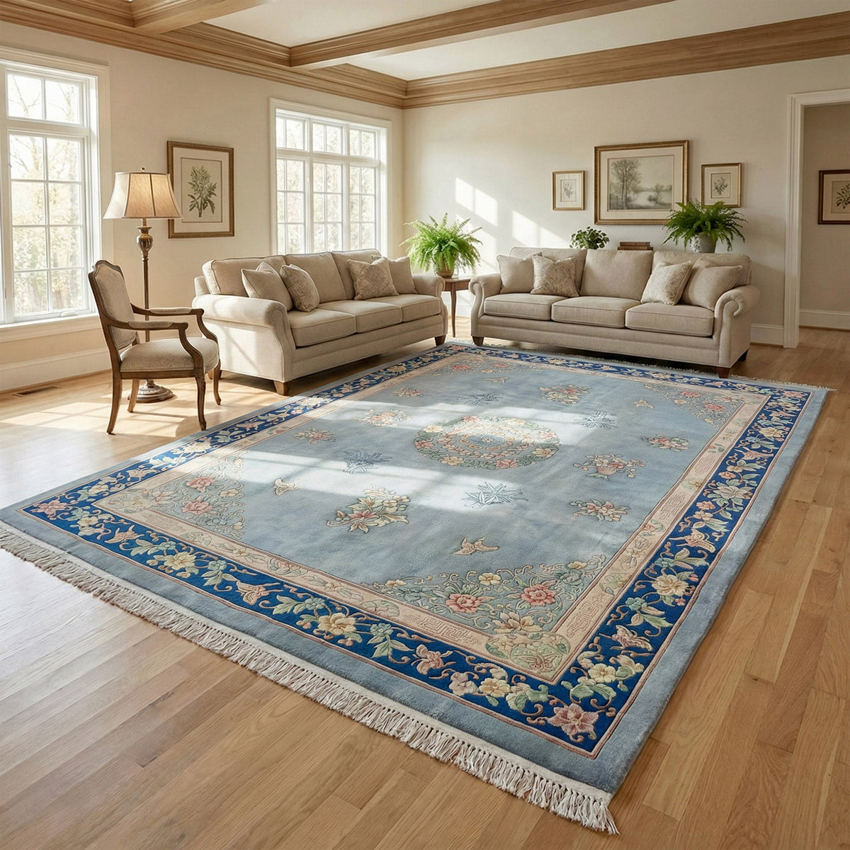 Pagoda Hand Knotted Rug Collection, Uster Light Blue