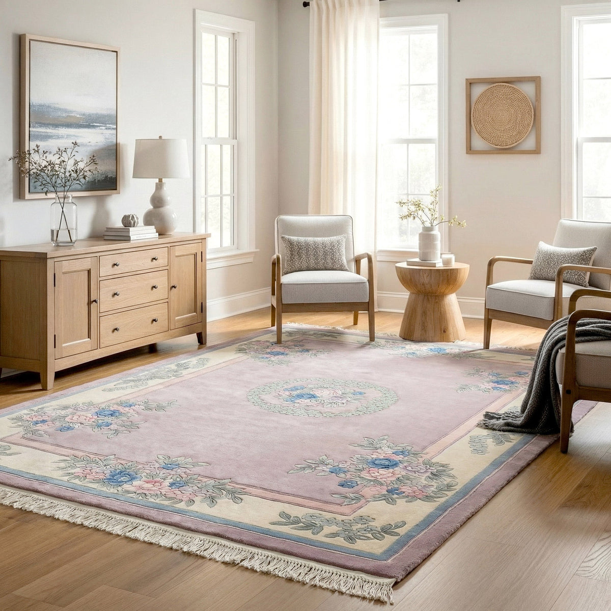 Pagoda Hand Knotted Area Rug, Bruggs Lilac, 9' x 12'