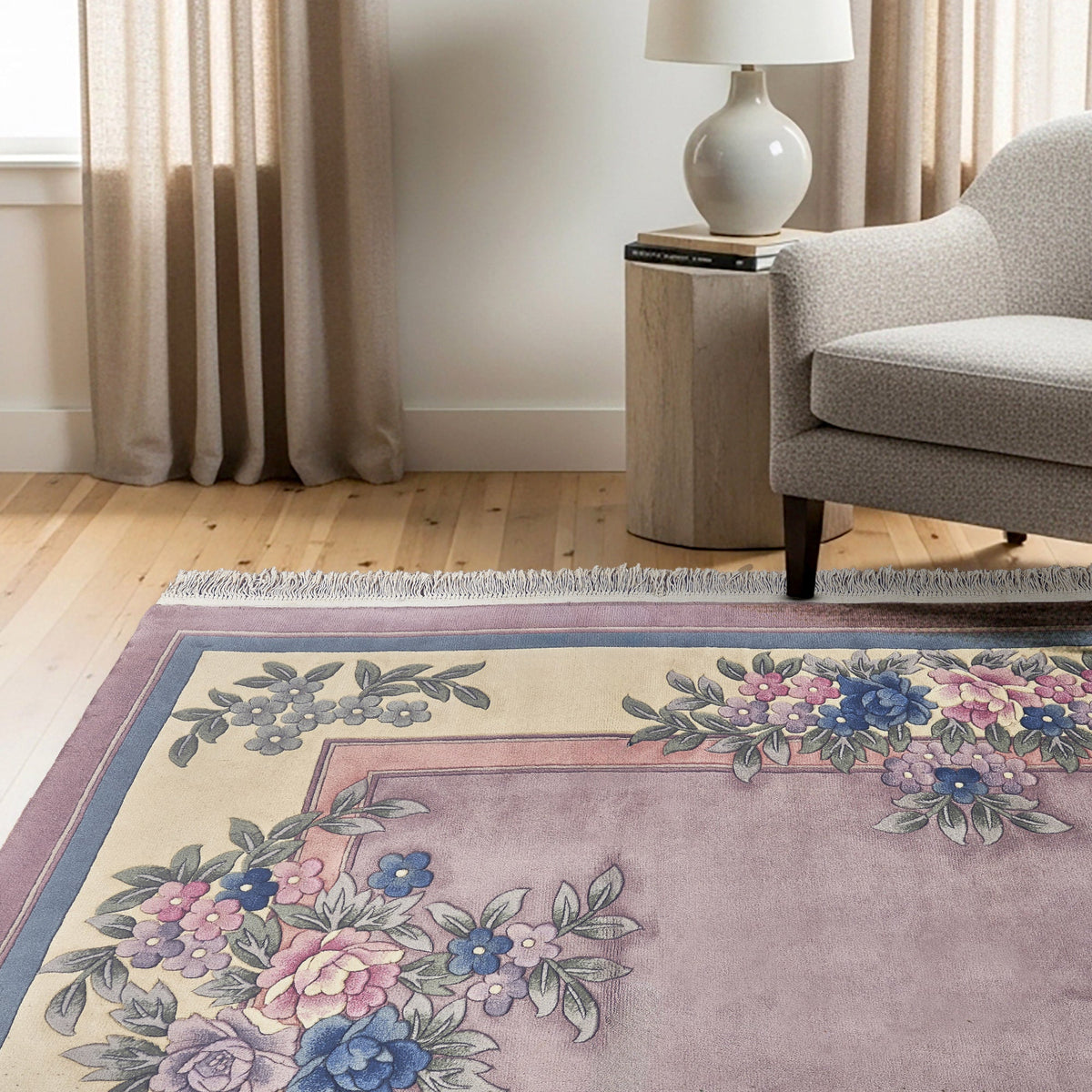 Pagoda Hand Knotted Area Rug, Bruggs Lilac, 9' x 12'
