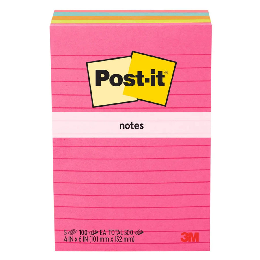 Post-it Notes, 4 in. x 6 in. Assorted Colors, 100 Sheets, 5-pack
