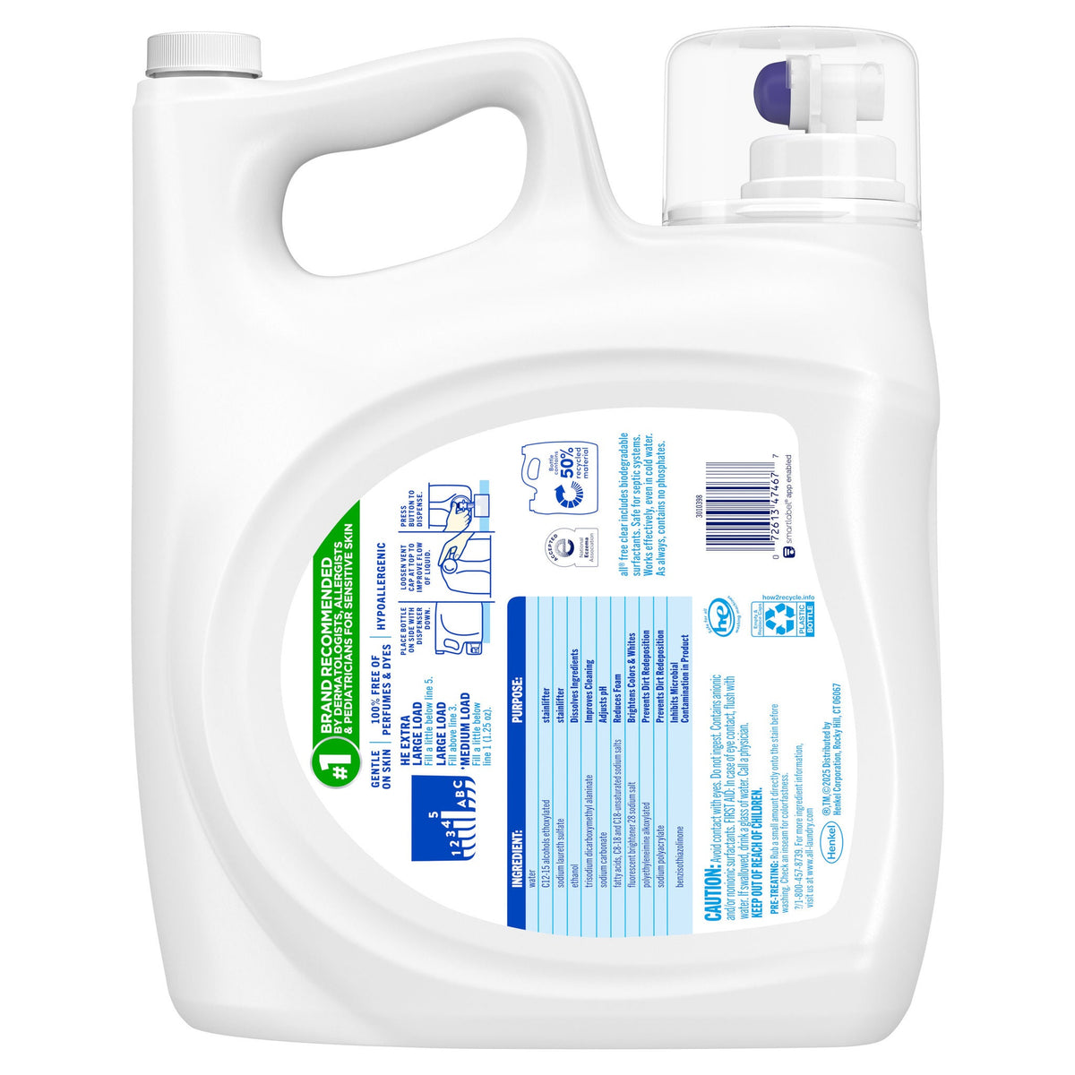 All Liquid Laundry Detergent, Free Clear Plus, HE Compatible, Unscented, 200 fl oz - image 2