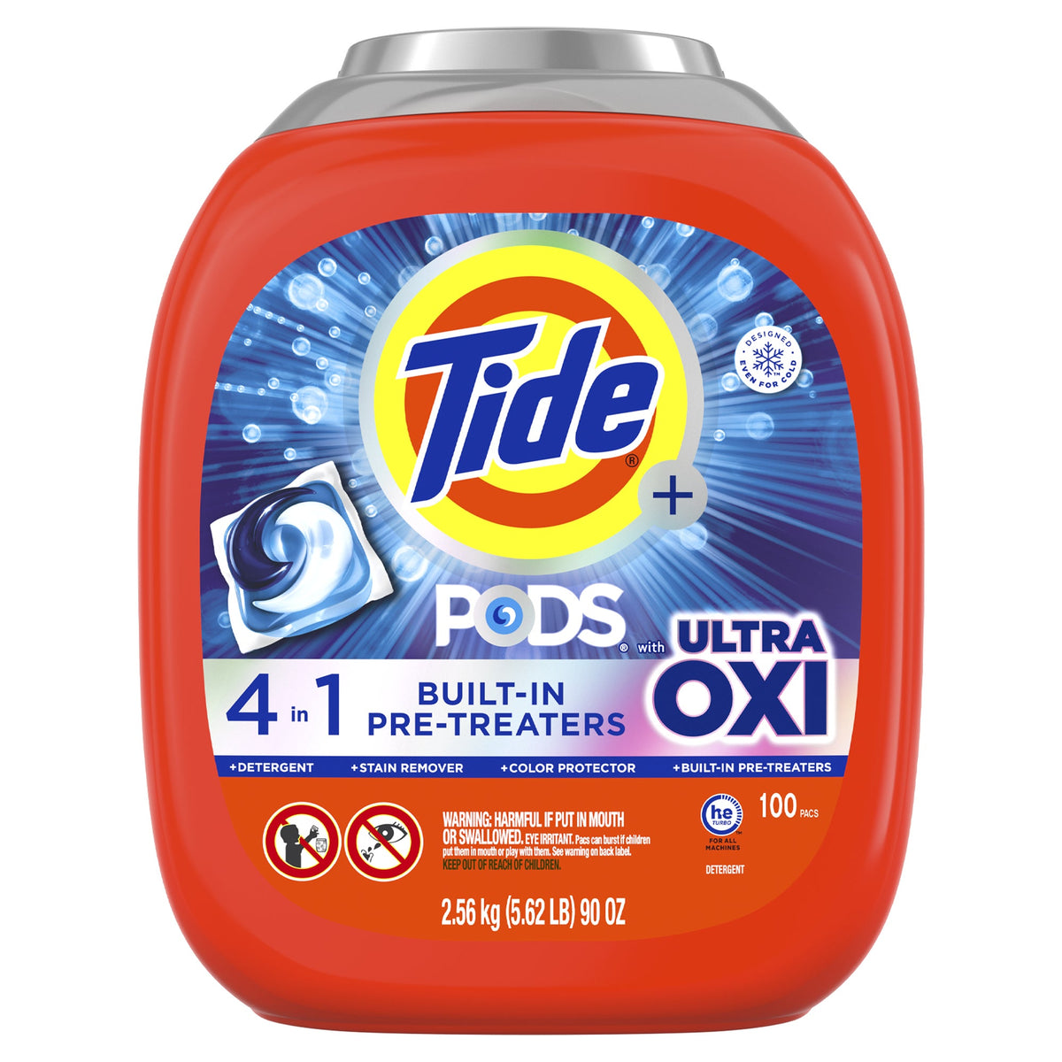 Tide PODS Laundry Detergent, Plus Ultra OXI, HE Compatible, 100 ct
