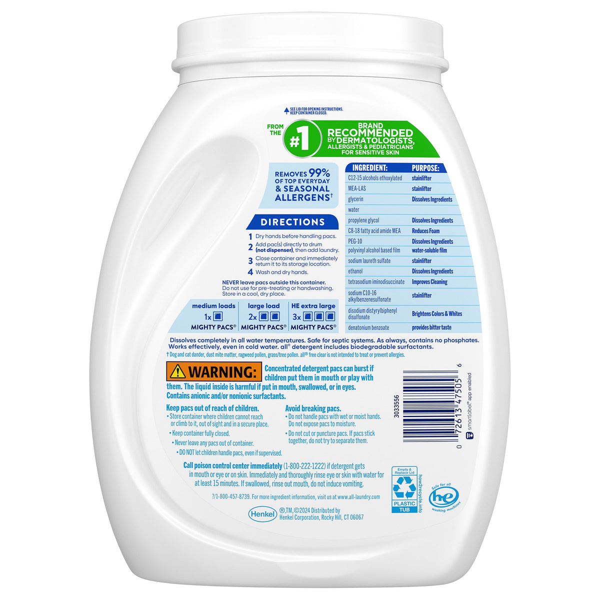 All Laundry Detergent Mighty Pacs, Free Clear Plus, HE Compatible, Unscented, 118 ct - image 3