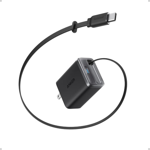 Anker Nano USB-C Charger Block, 35W Max 2-Port Compact Charger with Durable Built-in Anker InstaCord Retractable Cable