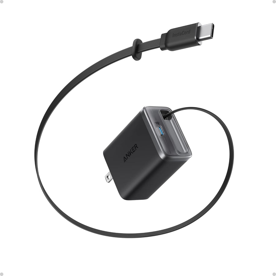 Anker Nano USB-C Charger Block, 35W Max 2-Port Compact Charger with Durable Built-in Anker InstaCord Retractable Cable