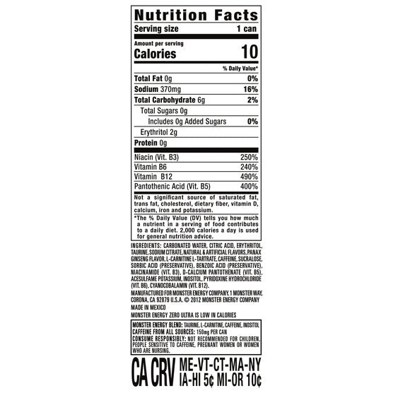 Monster Energy Drink, Zero Ultra, 16 fl oz, 24 ct