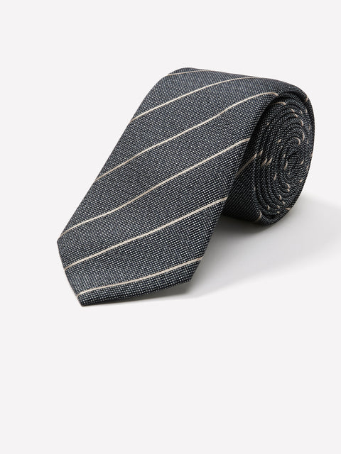 Striped Linen-Blend Skinny Tie