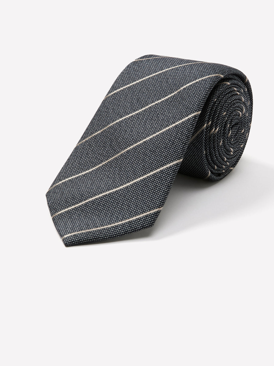 Striped Linen-Blend Skinny Tie