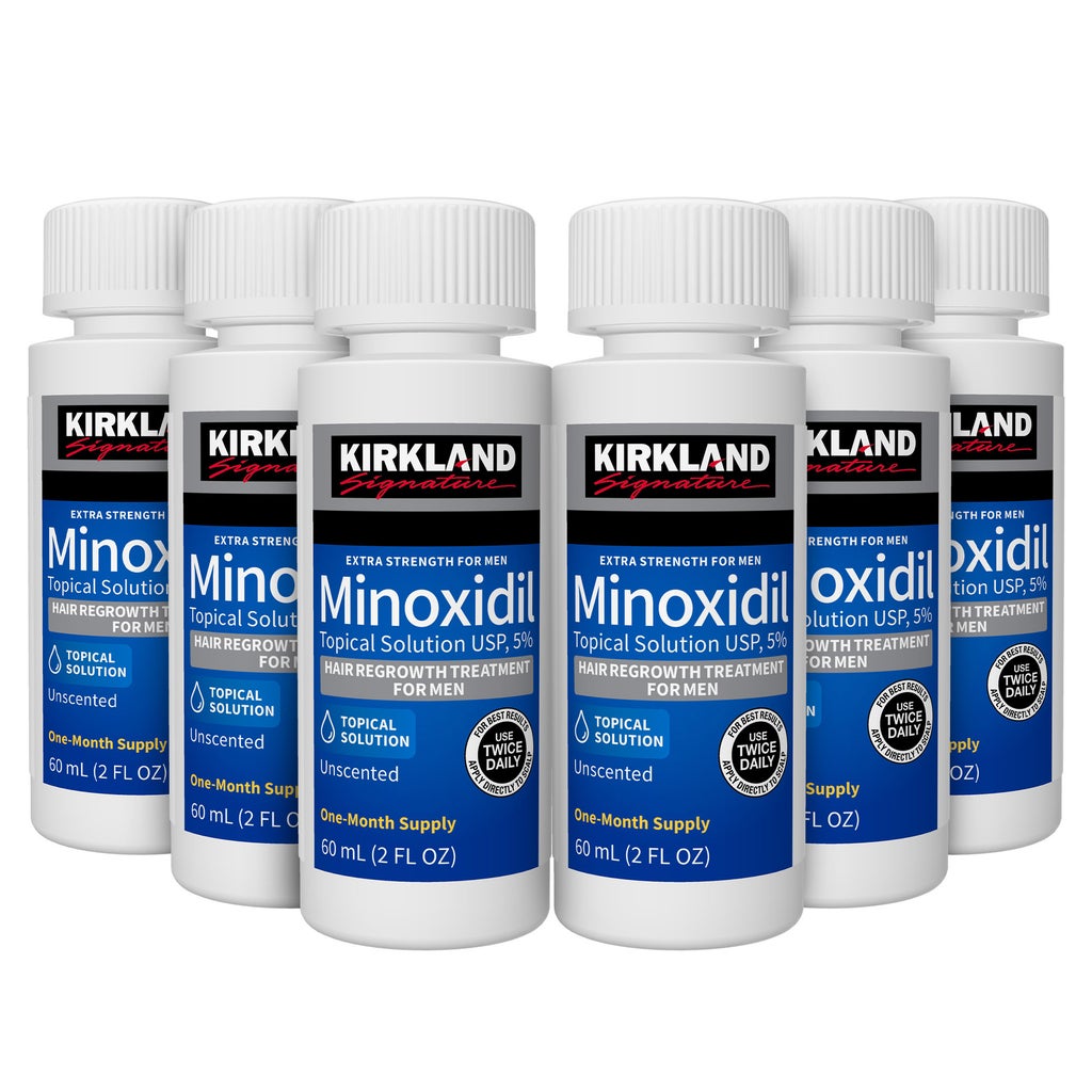 Kirkland Signature Hair Regrowth Treatment Extra Strength for Men, 5% Minoxidil Topical Solution, 2 fl oz, 6-pack - product image