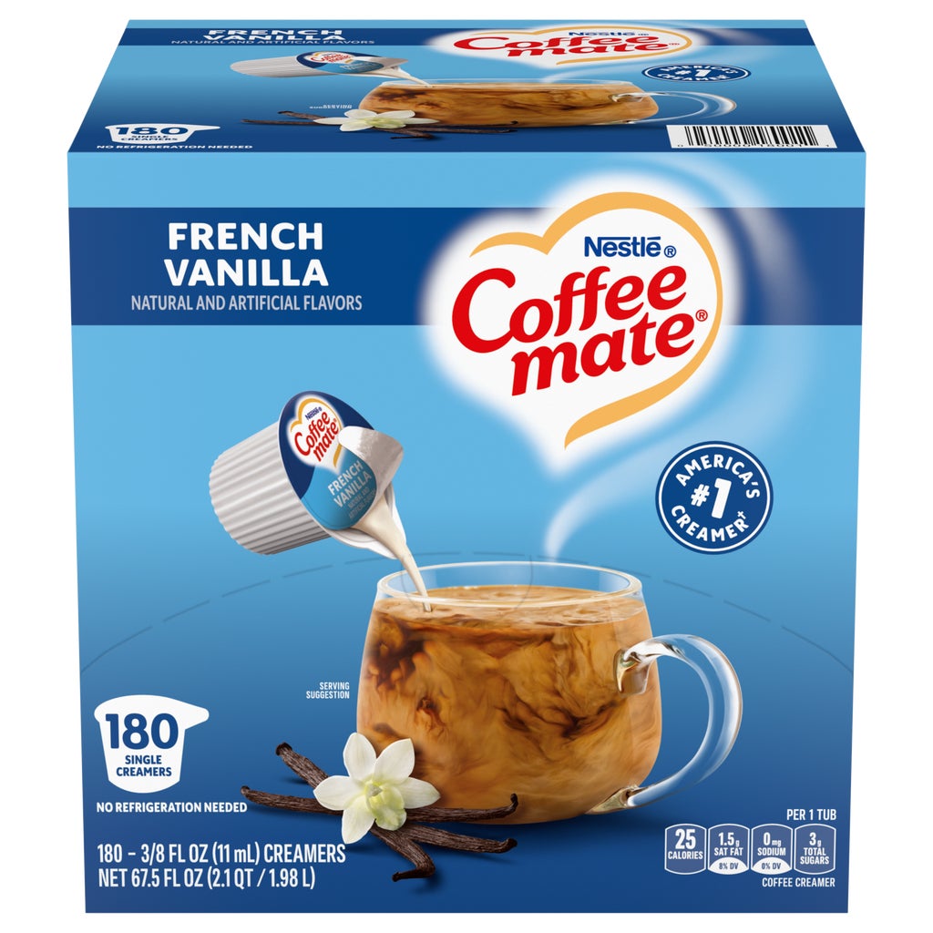 Coffee mate Liquid Coffee Creamer Singles, Non-Dairy, French Vanilla, 0.38 fl oz, 180 ct