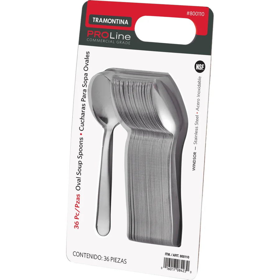 Tramontina ProLine Windsor Oval Soup Spoon, Stainless Steel, 36-count