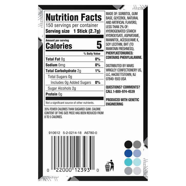 5 Gum Sugar Free Chewing Gum, Wintermint Ascent, 15 Sticks, 10-Count