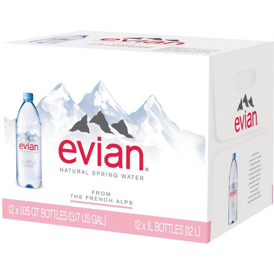 Evian Natural Spring Water, 1 Liter, 12 ct