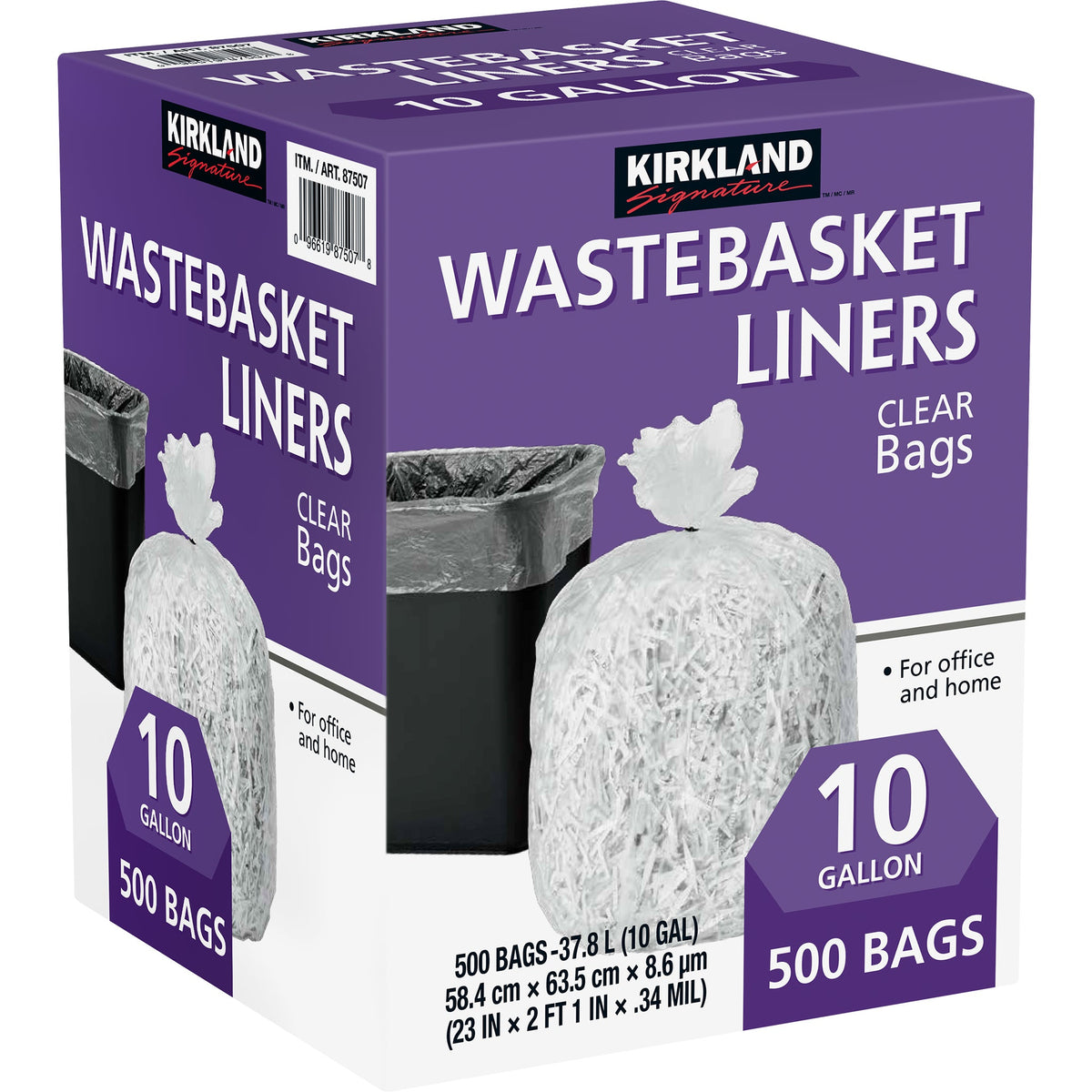 Kirkland Signature Wastebasket Liners, Clear, 10 Gallon, 500 ct