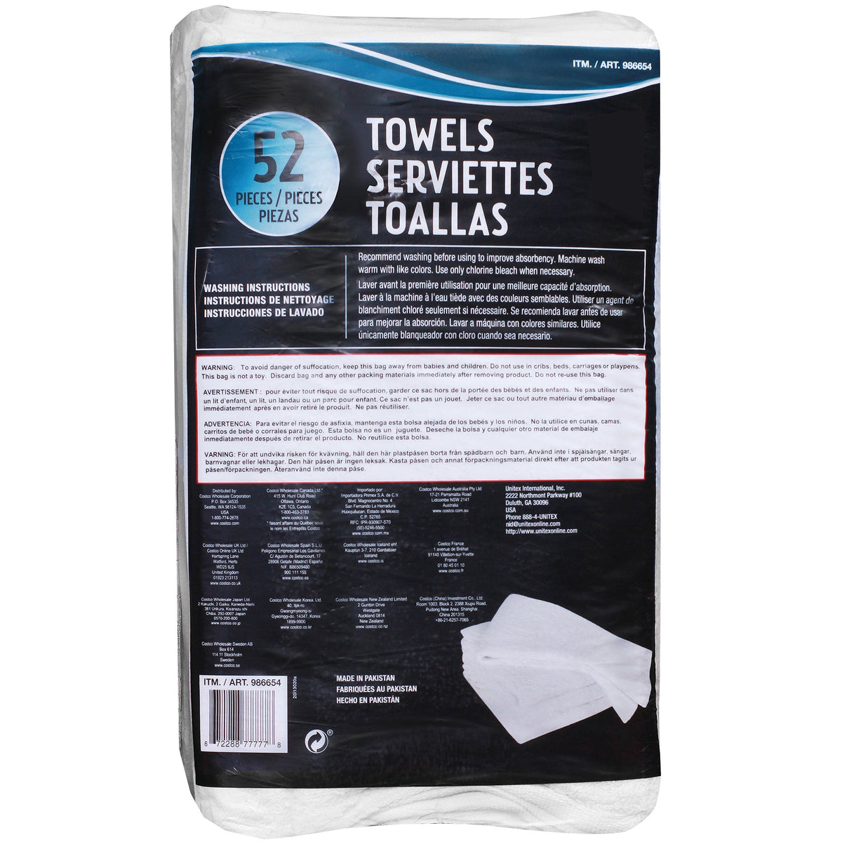 Unitex 100% Cotton Towels, 14"L x 17"W, White, 52 ct - image 2