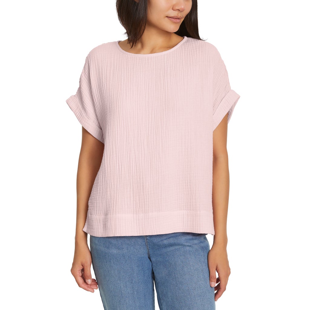 [color:pink] Gloria Vanderbilt Women's Cotton Gauze Pullover Top - Pink - image 1