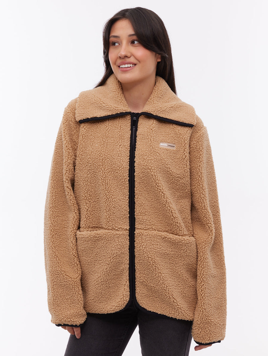 Riah Funnel-Neck Zip-Up - Beige