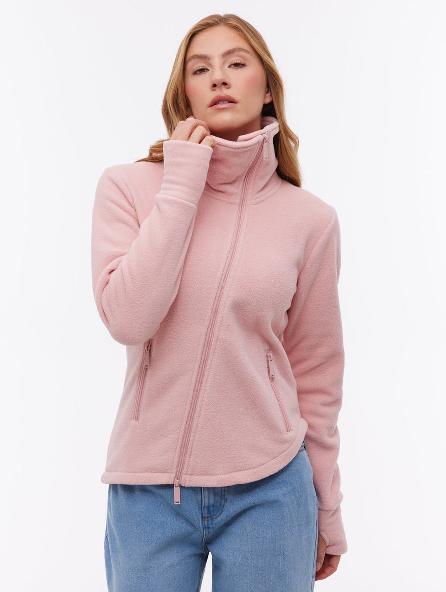 Symmy Asymmetric Zip-Up Funnel Neck - Pink