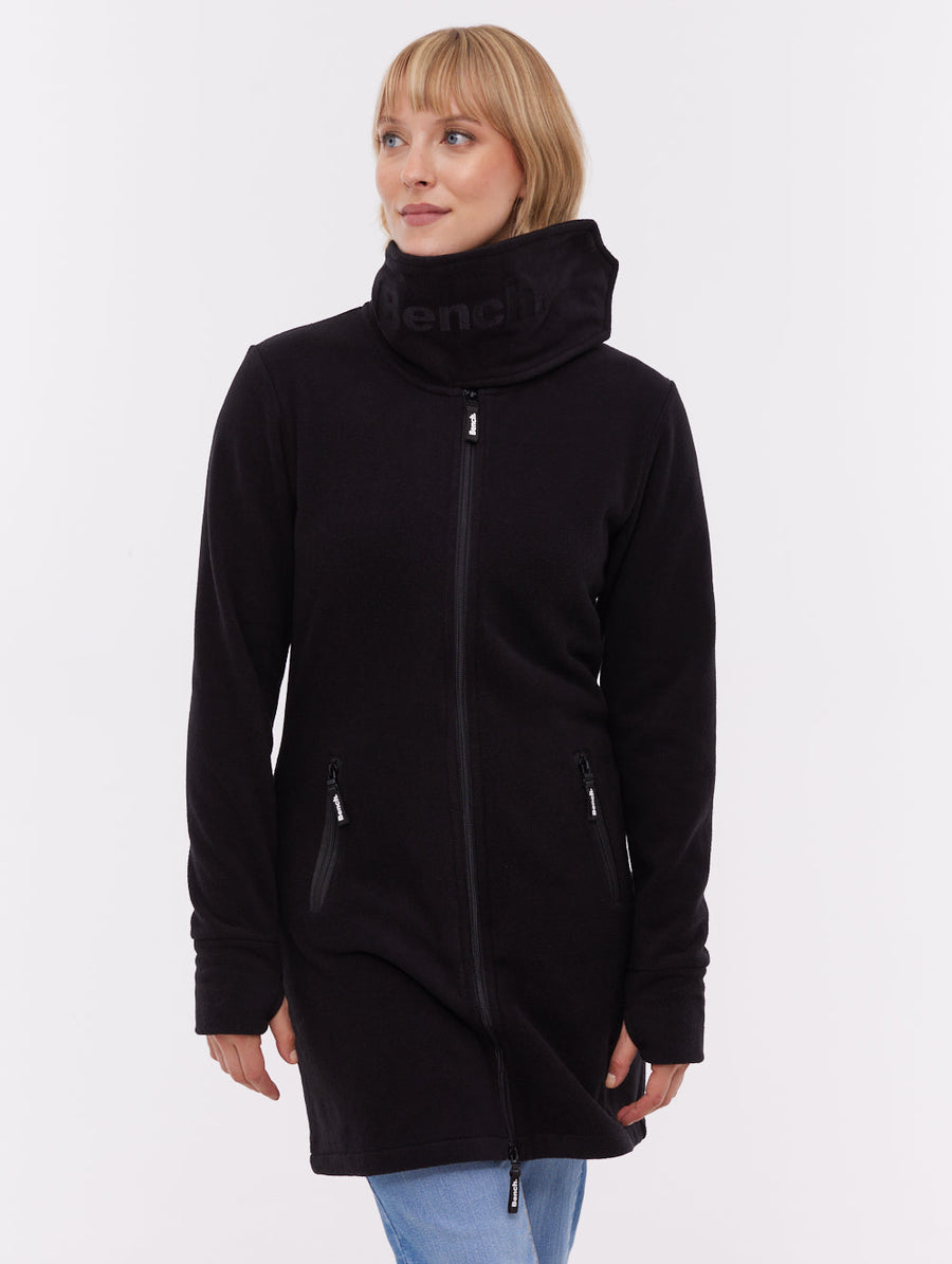 Bridgit Maxi Wrap Neck Zip-Up - Black