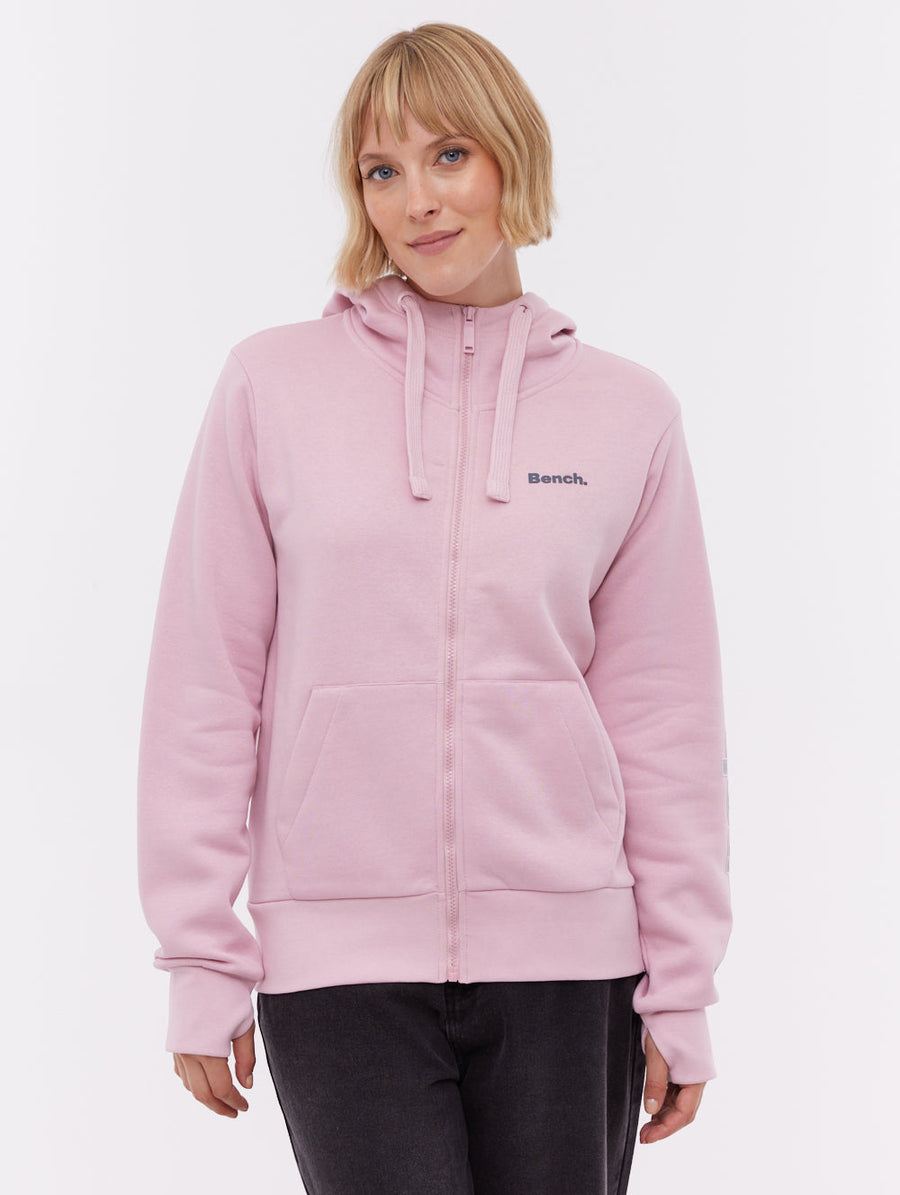 Darcine Zip-Up Hoodie with Sleeve Logo - Pink
