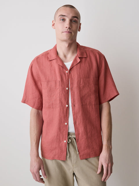 Short-Sleeve Linen Shirt with Camp Collar