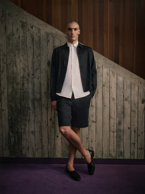 Linen-Blend Pleated Shorts