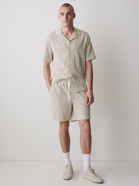 Striped Sweater Short with Elastic Waistband
