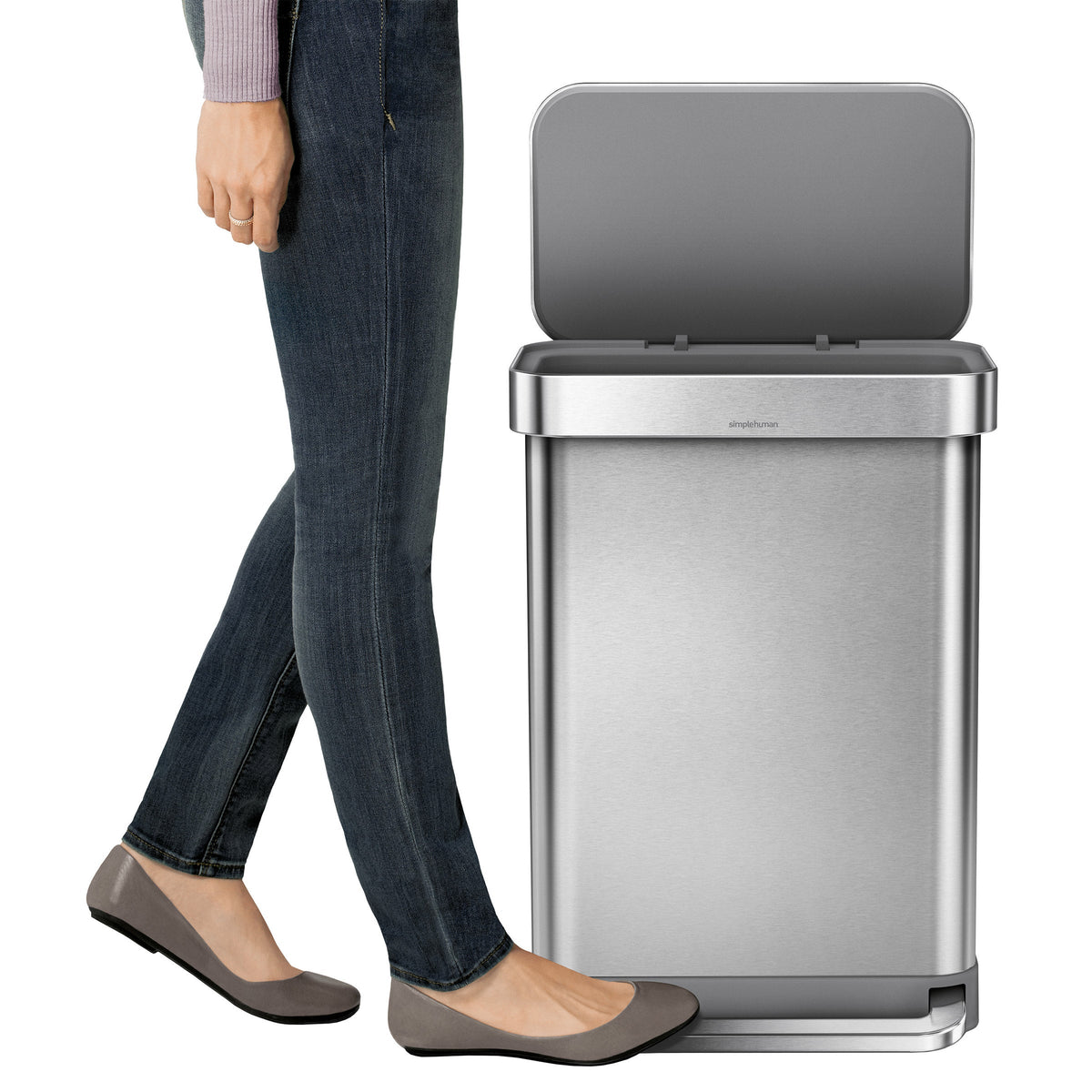 simplehuman 55L Rectangular Step Can with Plastic Lid