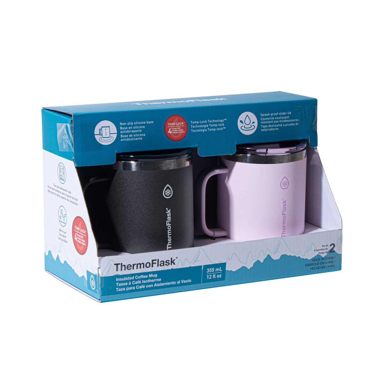ThermoFlask 12 oz. Insulated Coffee Mug with Handle, 2-pack