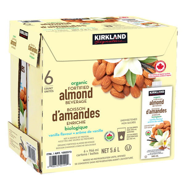 Kirkland Signature Organic Almond Beverage, Vanilla, 6 × 946 mL