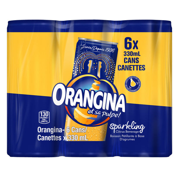 Orangina Sparkling Citrus Beverage Slim Cans, 330 mL 24-pack